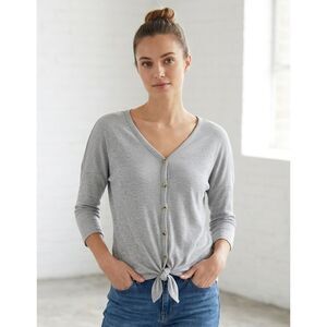 FRENCH LAUNDRY Vintage Ribbed Knit Front Tie Long Sleeve Top Small